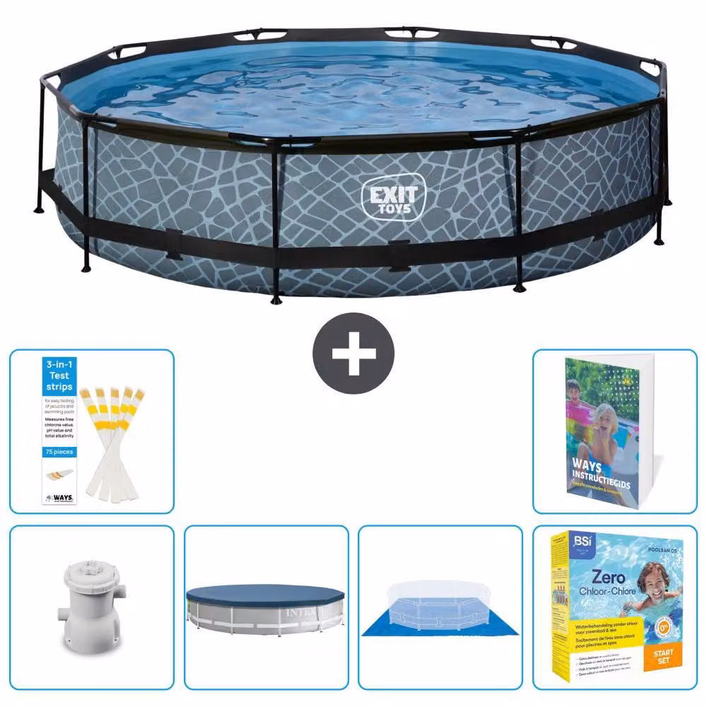 Piscina fuori terra - Design pietra - 360x76 cm - 5 pezzi - Modello S198