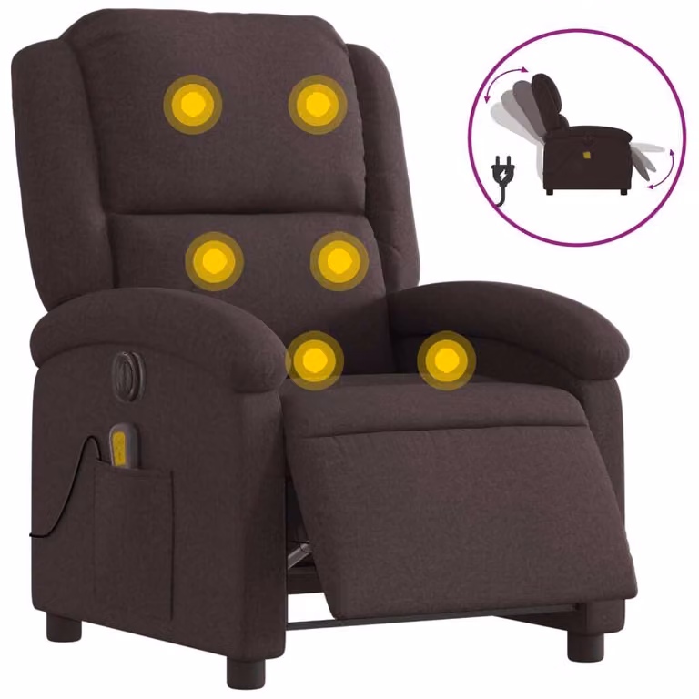 SYFAX™ Poltrona Massaggio Reclinabile Elettrica Marrone Scuro Tessuto