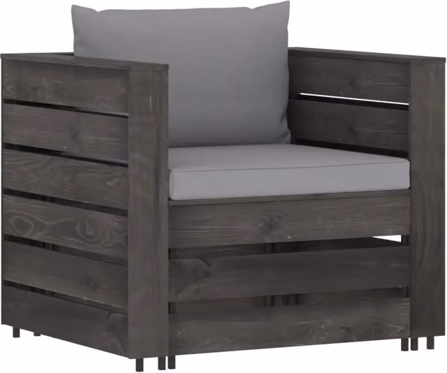 Set Salotto da Giardino vidaXL in Legno di Pino Trattato con Tavolino e Cuscini Imbottiti Grigio