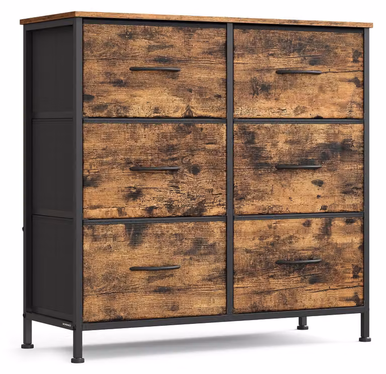 SONGMICS: Comodino con 6 cassetti, mobile contenitore, design moderno