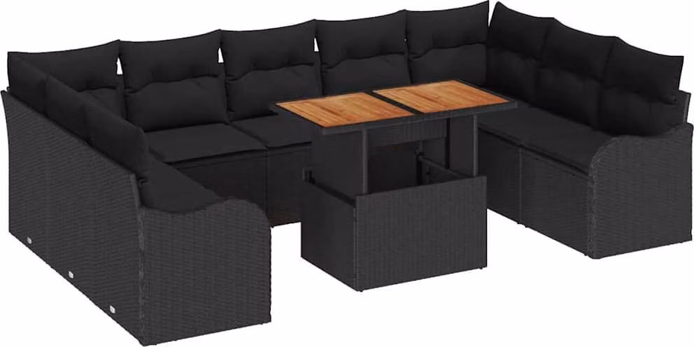 Set Divano da Giardino 10 pcs Nero Poly Rattan
