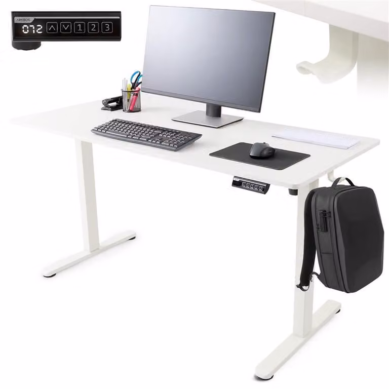 AREBOS scrivania regolabile elettricamente in altezza 120x60 cm | funzione memoria, bianco