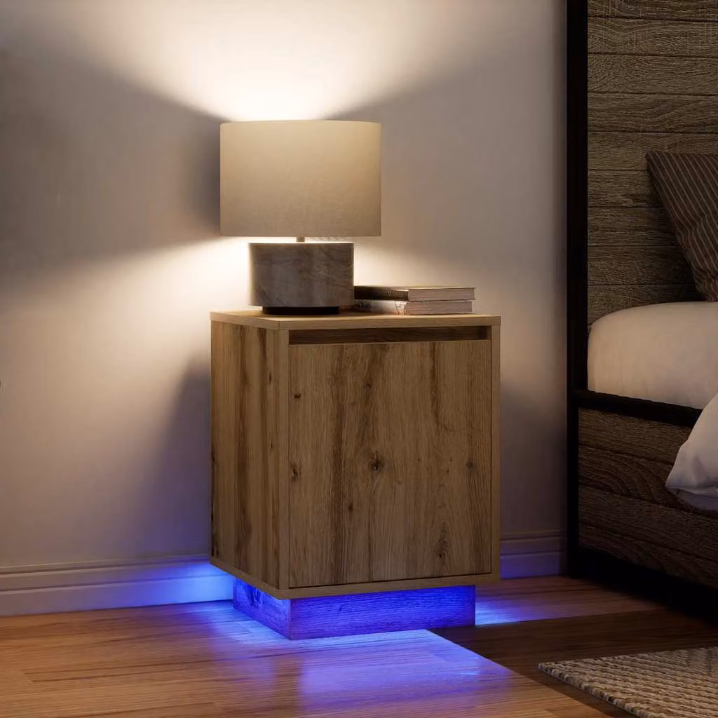 Set di 2 comodini vidaXL con luci a LED in stile moderno, colore marrone rovere artigianale, L 38 cm x P 34 cm x H 50 cm