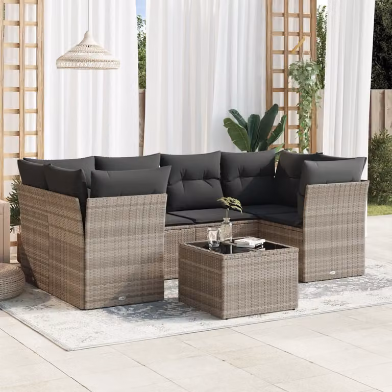 vidaXL Set Divani da Giardino a L con Tavolino da Caffè 7pz Grigio