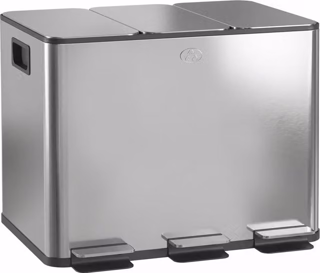 HOMCOM Bidone Immondizia a 3 Sezioni da 60L con Chiusura Silenziosa e Filtro Odori, Acciaio Inox e Plastica, Colore Argento, L/P/H: 61.9 x 36.6 x 56.7 cm – 1