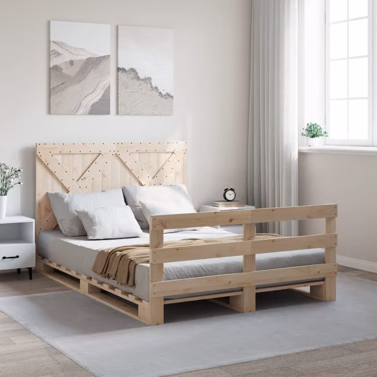 vidaXL Giroletto con Testiera in Legno Massello di Pino Marrone L/P/H: 140 x 200 x 104 cm