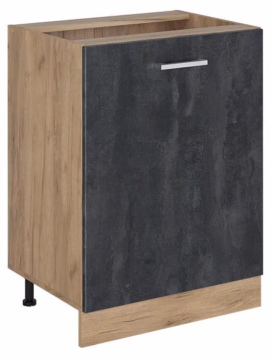 Mobiletto base cucina Vicco R-Line Calce nera/Rovere dorato 60 cm con 1 porta senza piano di lavoro, Model 72190