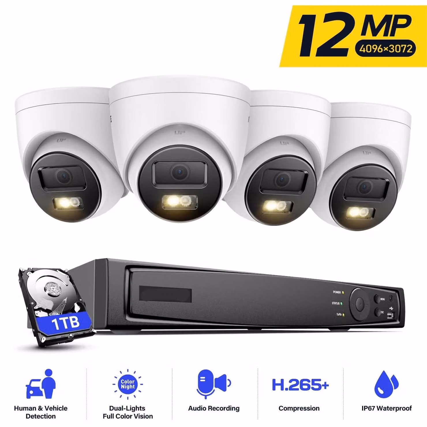 Telecamera di sicurezza – 12MP, doppia illuminazione – Registratore video in rete (NVR) con 8 canali – Telecamera IP