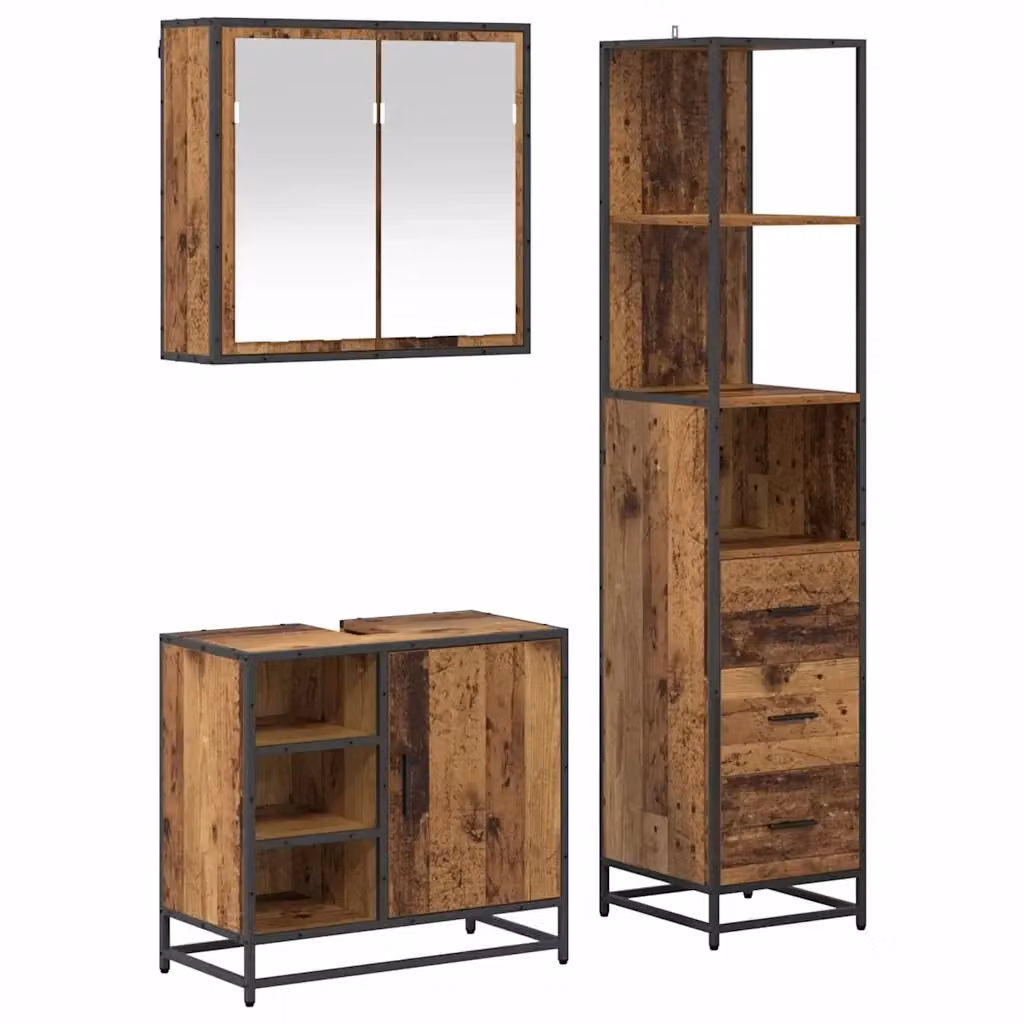 Set di mobili per il bagno moderno vidaXL in 3 pezzi color marrone con specchio, mobile lavabo e colonna, L/P/H: 65 x 33 x 166 cm – 2