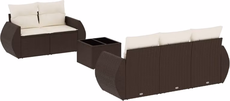 Set Divano da Giardino 6 pz con Cuscini Marrone in Polyrattan