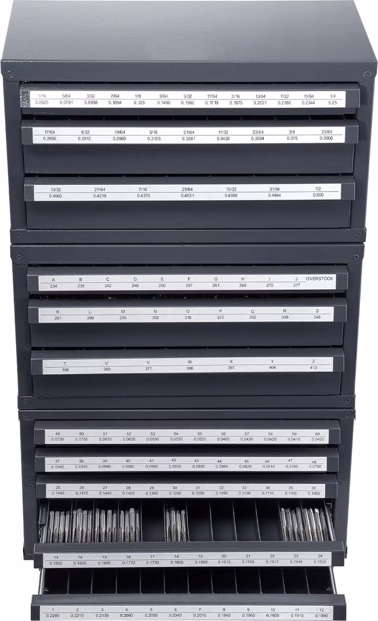 Armadietto dispenser per punte da trapano SucceBuy, 3 pezzi, con tre cassetti da 1/16" a 1/2" e da A a Z, organizzatore con cinque cassetti per calibri a filo da 1 a 60, magazzino impilabile