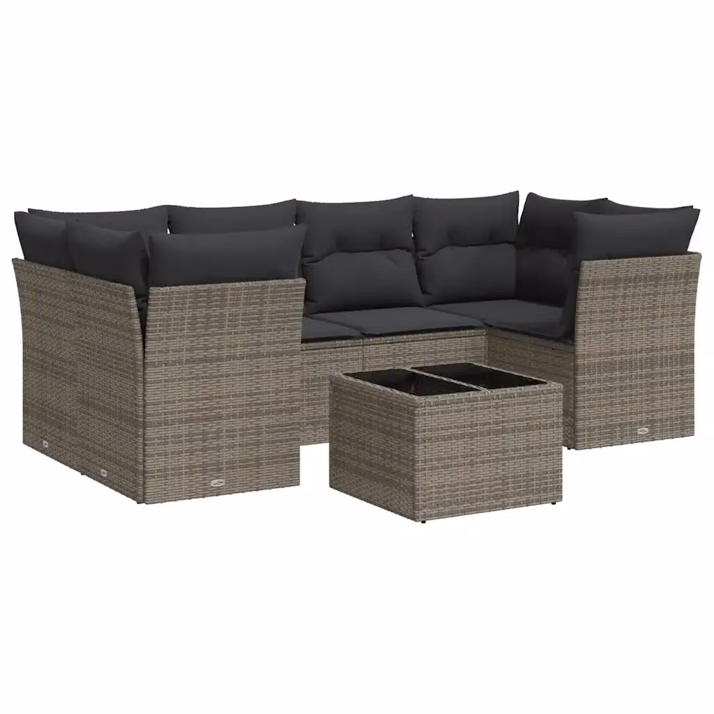 Set di divani da giardino VIDAXL in polyrattan grigio con cuscini, design moderno a L per 7 persone – 2