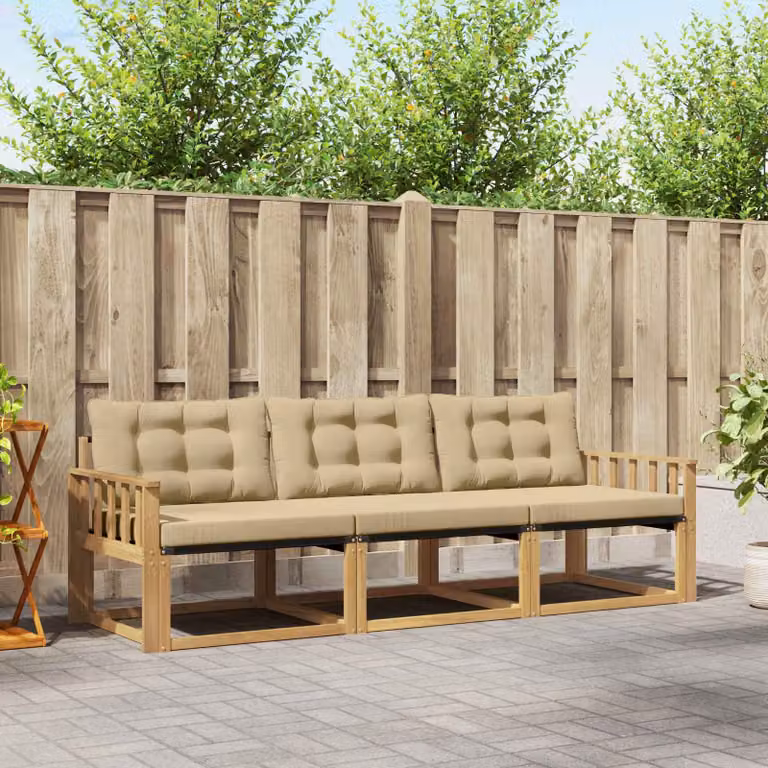 Set di divani da esterno vidaXL in legno di acacia con cuscini, Bianco e Beige