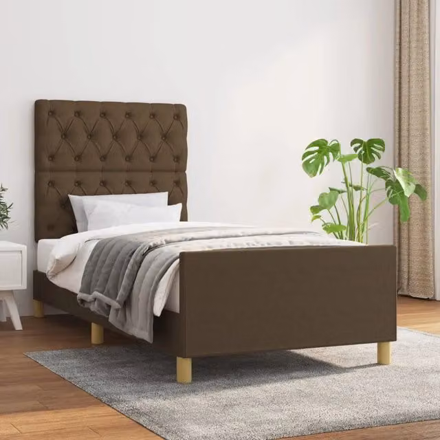 Giroletto vidaXL in tessuto marrone con struttura in legno e doghe rigide L/P/H: 203 x 80 x 128 cm – 1