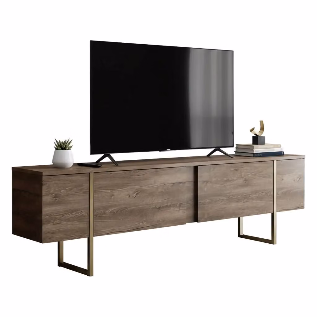 Abishia Mobile Porta TV Moderno con Cassetti, Marrone e Oro, L 180 x P 30 x H 50 cm – 2