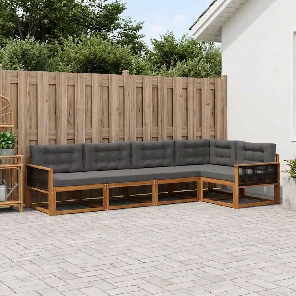 Set di divani da esterno vidaXL a forma di L in legno di acacia con cuscini, colore marrone e antracite