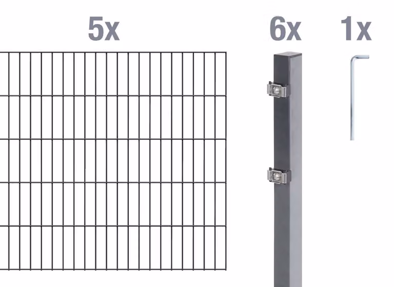 Recinzione a pannelli doppi, modello Alberts 654849, set completo da 12 elementi, colore antracite, altezza 200 cm, lunghezza 10 metri