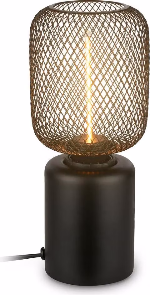 Briloner RIST Lampada da tavolo, rete metallica, interruttore a cavo, attacco E27, nero, Ø10 x 25 cm