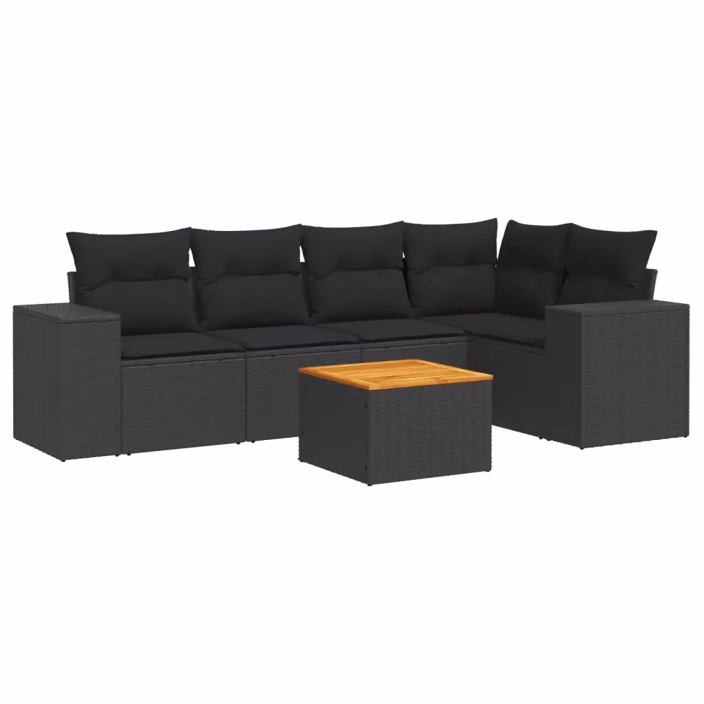 vidaXL Set Divano da Giardino a L in Polyrattan Nero con 6 Cuscini e Tavolino da Esterno – 2