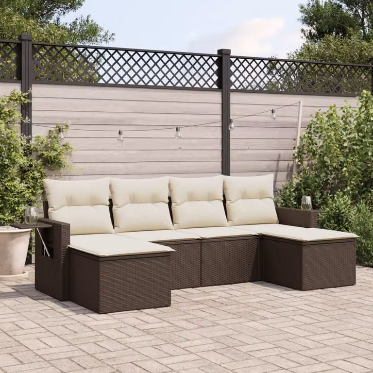 Maison Exclusive - Set Divano da Giardino 6 pz con Cuscini Marrone in Polyrattan