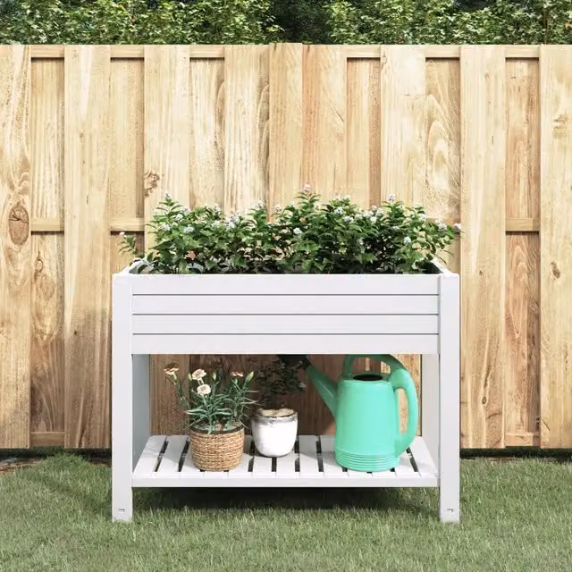 Fioriera Rialzata da Giardino vidaXL Bianca in Plastica L: 110 cm, P: 45 cm, H: 79 cm – 1