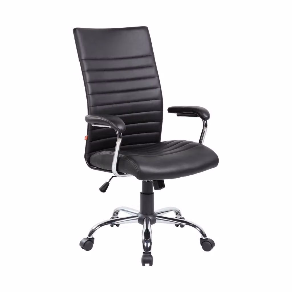 Sedia da ufficio presidenziale DMORA Basciano, poltrona ergonomica con braccioli e poggiatesta in ecopelle nera, L: 63 cm, H: 108/118 cm – 2