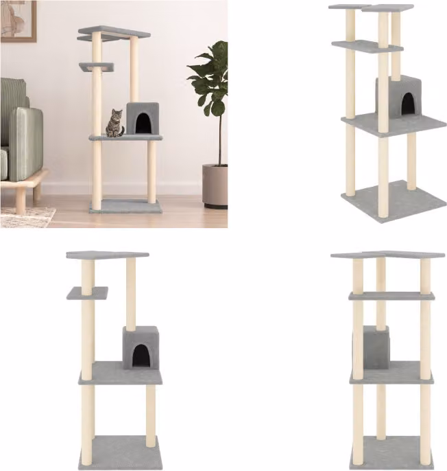 vidaXL Graffiatoio con tiragraffi in sisal grigio chiaro 123 cm - Graffiatoio - Alberi da graffio - Torre per gatti - Mobili per gatti