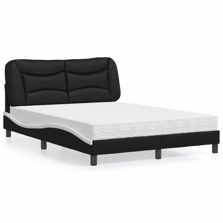 Letto con Materasso Hvar vidaXL in Similpelle Nero e Bianco, L/P/H: 140 x 200 cm