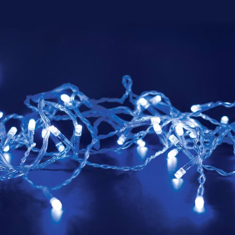 ACA Lighting 300 LED a catena (5cm ciascuno), blu, 220-240V + 8 programmi, IP44, 15m, cavo trasparente X08300622