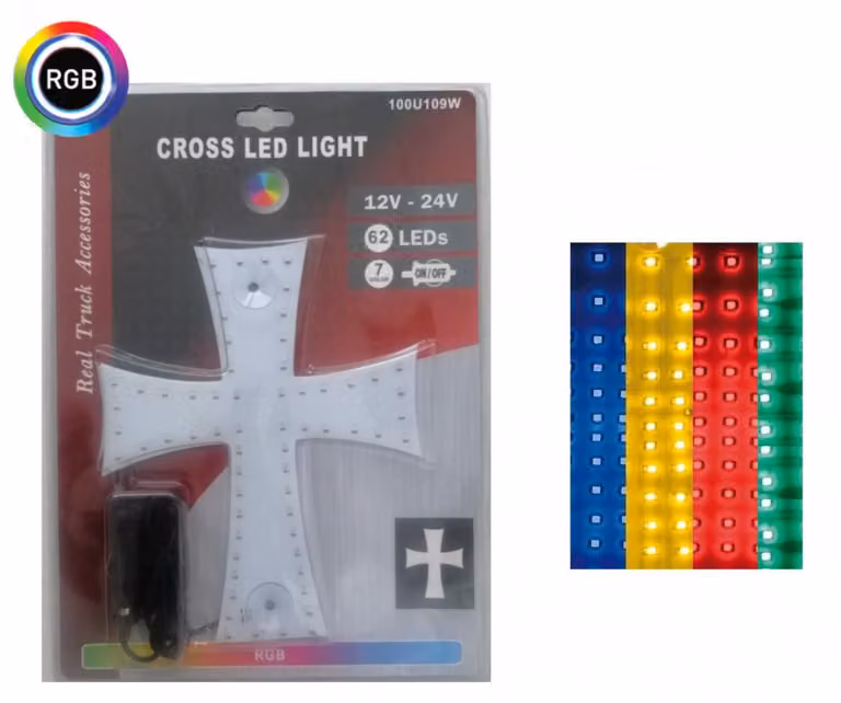 Croce luminosa a LED, multicolore (RGB), 84 LED, 12 V/24 V, 245 x 200 mm