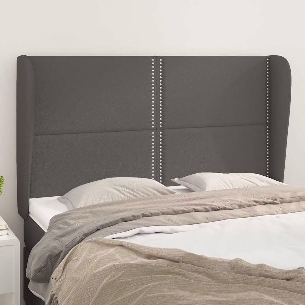 Testiera ad orecchio vidaXL in similpelle grigia con struttura in legno, L: 147 cm, P: 23 cm, H: 118/128 cm