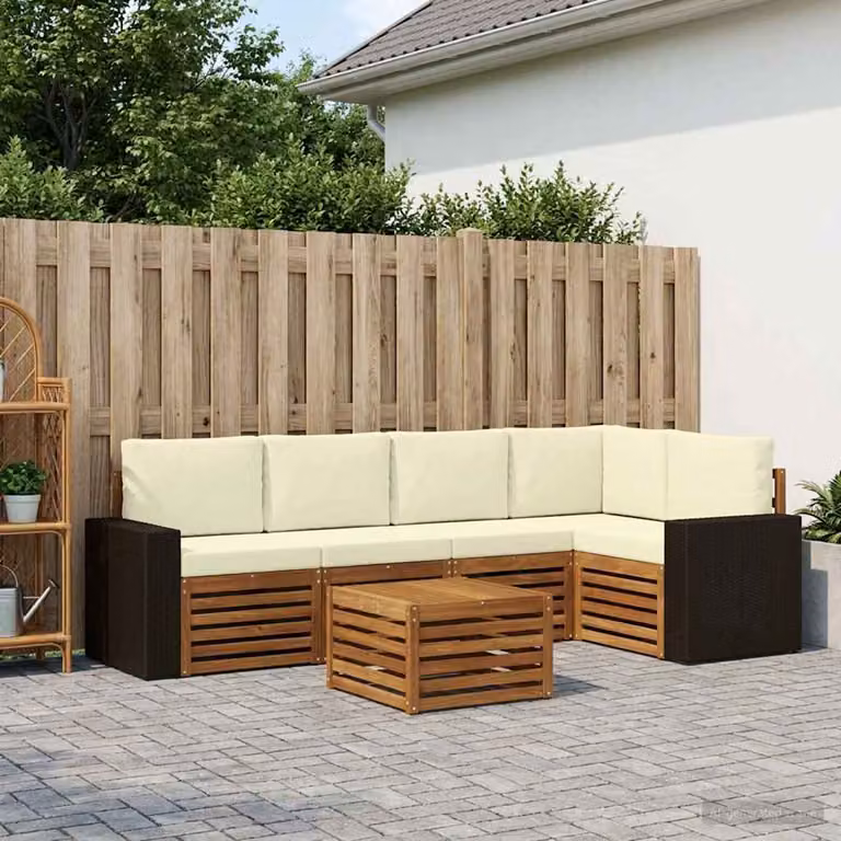 Set di divani da esterno vidaXL 6 pz in legno di acacia con tavolo da caffè, colore beige e bianco