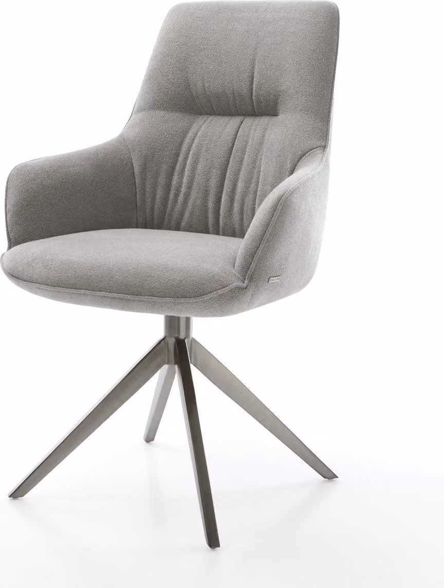 Sedia girevole DELIFE Zelia-Flex con braccioli Tessuto strutturato Soft Grey Base a croce larga Grafite Girevole a 360° Funzione oscillante Molle insacchettate