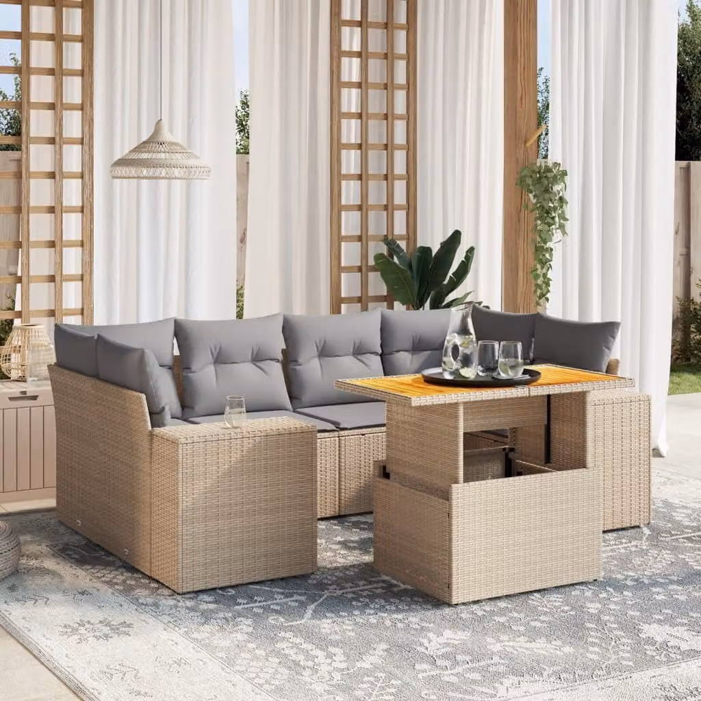 Maison Exclusive - Set Divani da Giardino 7 pz con Cuscini Beige in Polyrattan