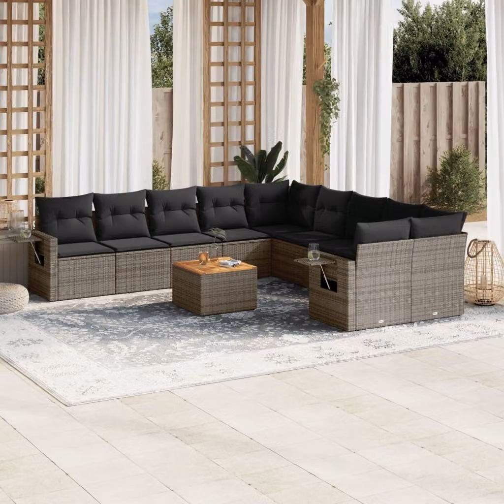 Maison Exclusive - Set Divani da Giardino 11 pz con Cuscini in Polyrattan Grigio