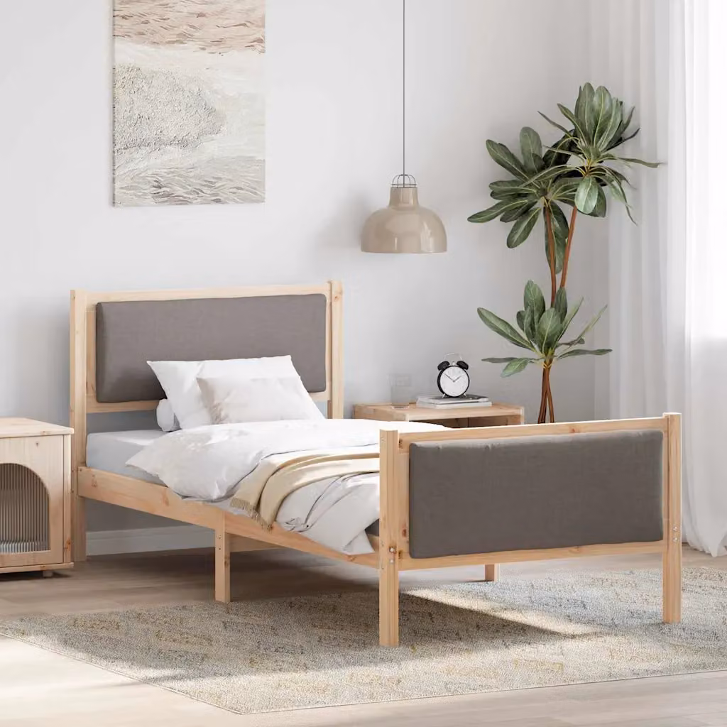 Struttura del letto con testiera Talpa vidaXL in legno di pino e tessuto, L/P/H: 100 x 200 cm – 1