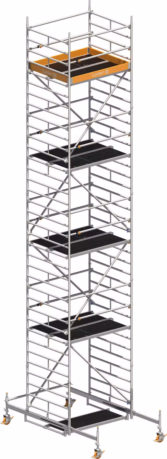 Ponteggio mobile Layher Uni Kompakt P2 con parapetto Uni Telegeländer 10,38 m AH