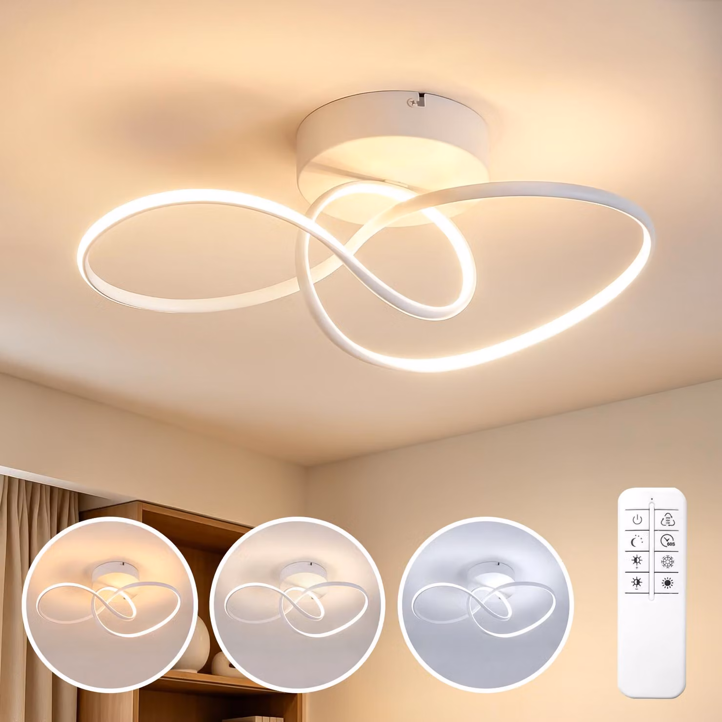 ZMH Lampada da soffitto LED 24W bianca metallo dimmerabile con telecomando lampada moderna illuminazione interna soggiorno camera