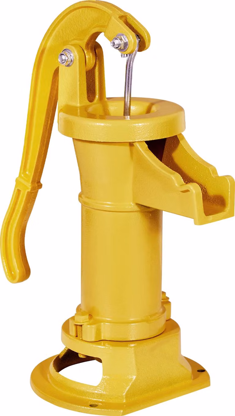SucceBuy Antica pompa a battente in ghisa, prevalenza 7,6 m, nostalgica pompa a mano con attacco NPT 1-1/4 pollici, ideale per giardino, laghetto, cortile e fattoria, giallo