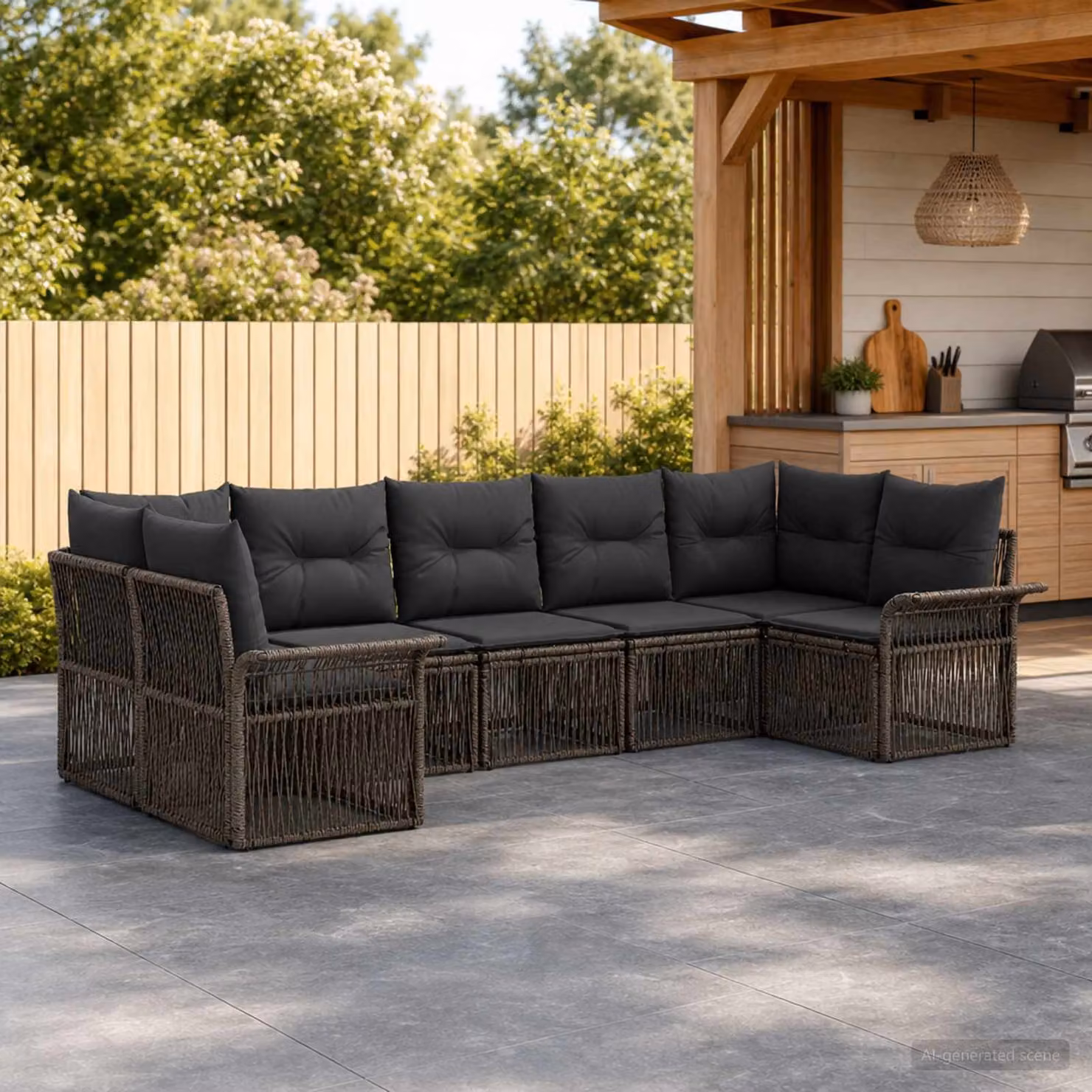 Set Divano da Giardino vidaXL a 7 posti in Polyrattan Grigio con Cuscini e Struttura in Acciaio