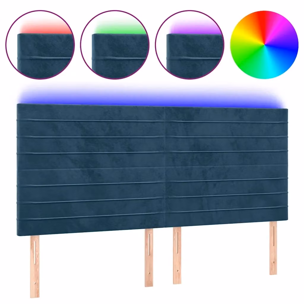 Testiera con LED Design Mania in Velluto Blu Scuro con Porta USB L/P/H: 180 x 5 x 118/128 cm – 2