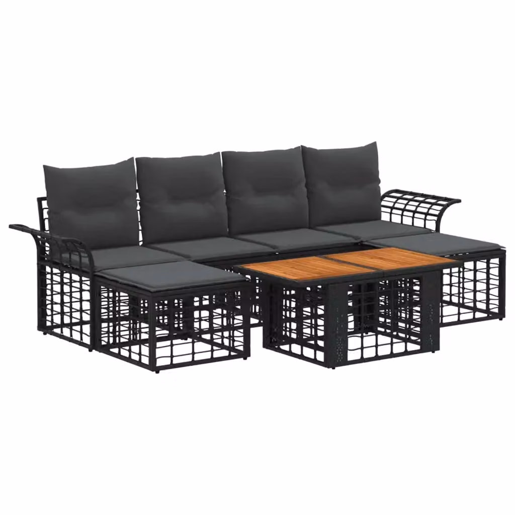 Set Divano da Giardino a L con Tavolino e Ottoman vidaXL, 7 Pezzi, Nero e Grigio – 2