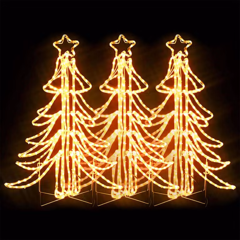 Alberi di Natale a LED 3 pz. Pieghevole Bianco caldo 87x87x93 cm