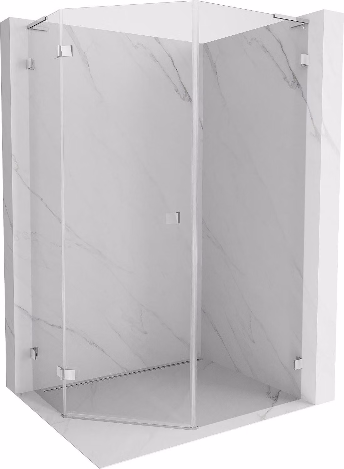 Mexen Lunar L cabina doccia pentagonale ad anta battente sinistra 80 x 100 cm, trasparente, cromo - 831L-080L-100P-01-00-L