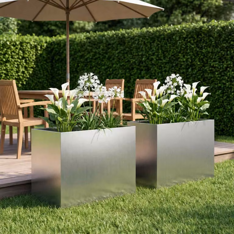 Set di 2 vasi da giardino vidaXL in acciaio zincato color argento L: 60 cm, P: 40 cm, H: 50 cm