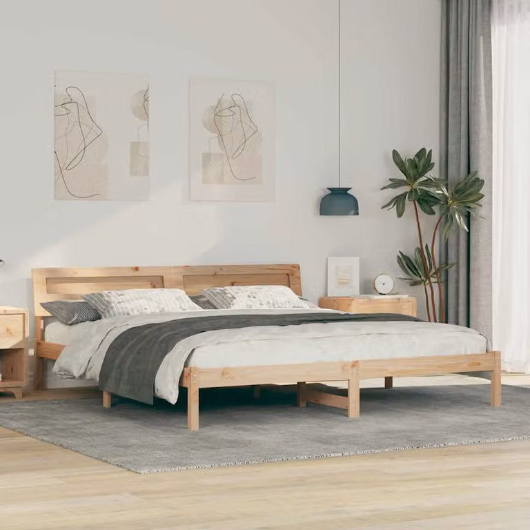 Struttura letto moderna vidaXL in pino massello marrone con porte di ricarica USB, L/P: 180 x 200 cm