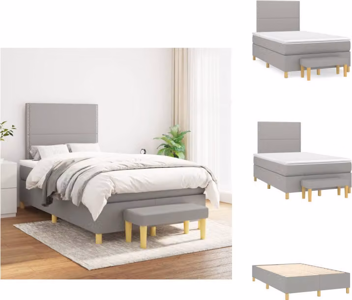vidaXL Letto a molle con materasso in tessuto grigio chiaro 120x200 cm - Letti & strutture letto