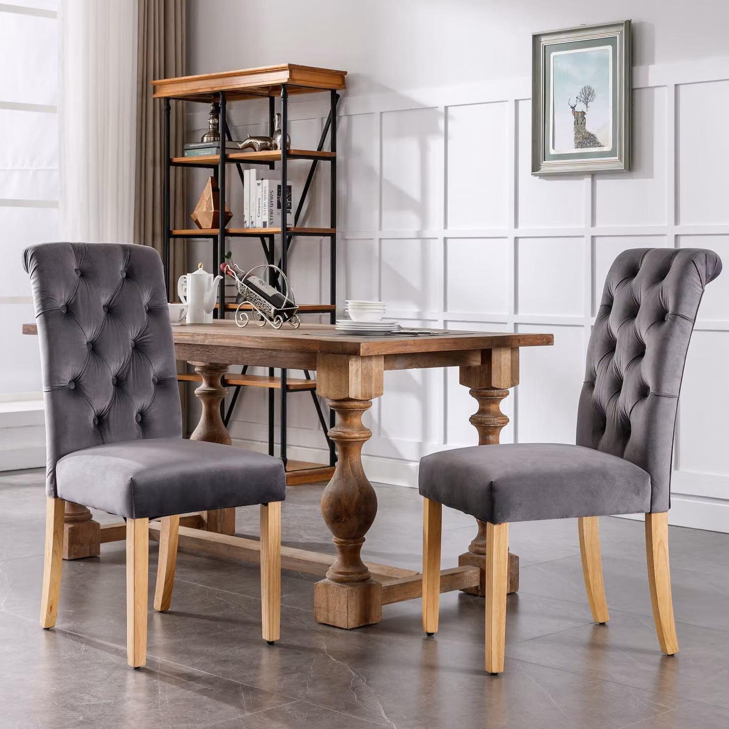 Set di 2 sedie da sala da pranzo Flieks, sedia da cucina con gambe in legno massiccio, sedia da soggiorno imbottita con schienale, sedia da pranzo cucina soggiorno, grigio