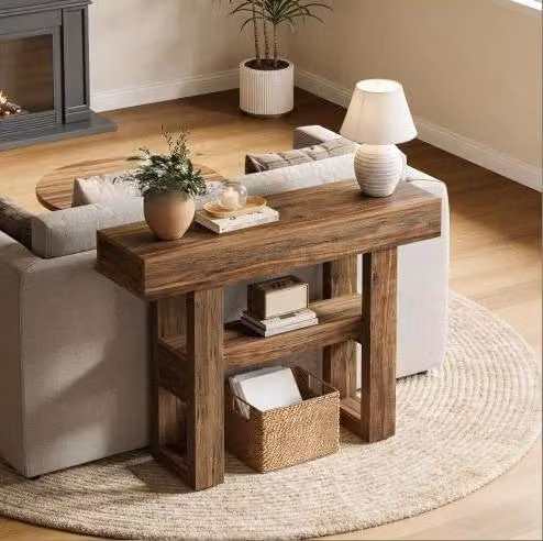 Tavolo Consolle Stretto in MDF dal Design Country in Legno Marrone Vintage
