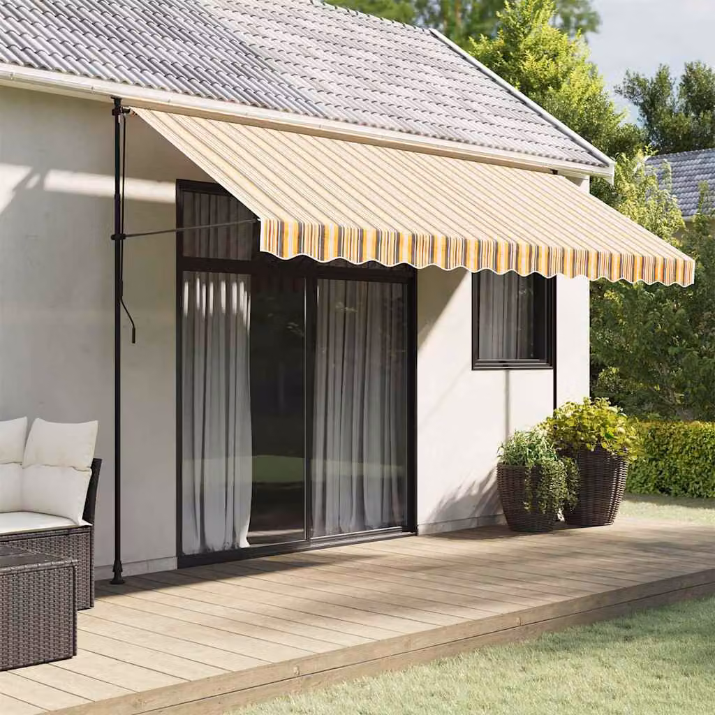 Ricambio in poliestere per tenda da sole vidaXL, fantasia a righe multicolore giallo e grigio, L: 380 cm